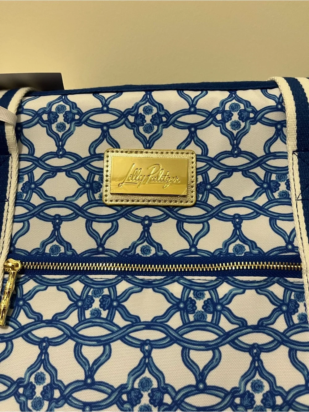 Lilly Pulitzer Blue and White Patterned Tote with Detachable Pouch & Strap